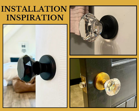 Installation inspiration showing Black Crystal Door Knob With Lock Set For Interior Privacy Glass Vintage Style Hardware on various doors.