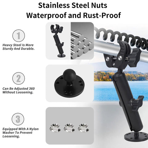 Rock Solid Trolling Motor Stabilizer Mount With Grippy Silicone Grip Reduces Bounce And Vibration On Trailers And Rough Rides 360 Degree Adjustable Clamp With Steel Nuts and Nylon Washer