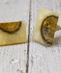 Set Of 6 Handmade Wood Resin Cabinet Knobs Rectangular Drawer Pulls For Kitchen Wardrobe Dresser showing two knobs with wood grain detail.