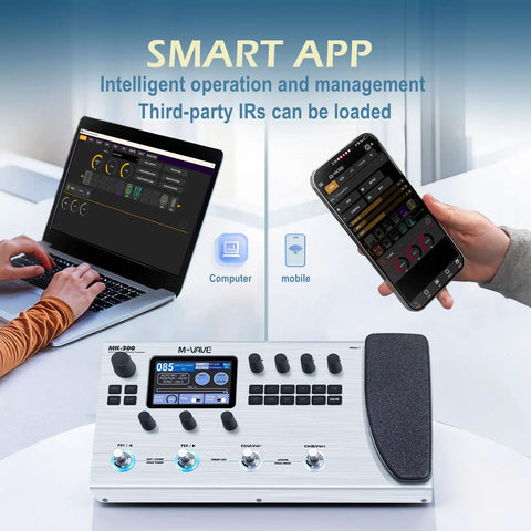 MK-300 Guitar And Bass Amp Modeler With 320 Plus Effects 160 Presets Looper Drum Machine USB And Bluetooth 10 Hour Battery smart app integration display