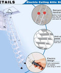 Electric Pull Down Attic Ladder With Built In Handrail Retractable Loft Stairs For Home Ceiling Access Heavy Duty Titanium Magnesium Alloy features safety handrails and anti-slip pedals.