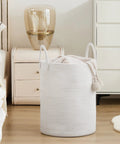 Big Ol Woven Rope Laundry Hamper Basket 58L Tall Portable Clothes And Blanket Storage For Bedroom Baby Nursery Pure White Cotton Cord Hamper For Laundry in bedroom setting