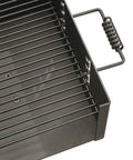Close-up of Park Style Charcoal Grill For Camping And Backyard Outdoor Cooking Portable Patio Barbecue grilling grates and handle