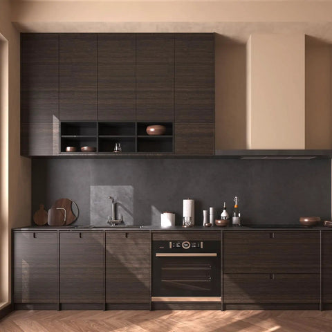 Wide 32 Inch By 354 Inch Textured Dark Wood Vinyl Film Peel And Stick for kitchen cabinets with appliances