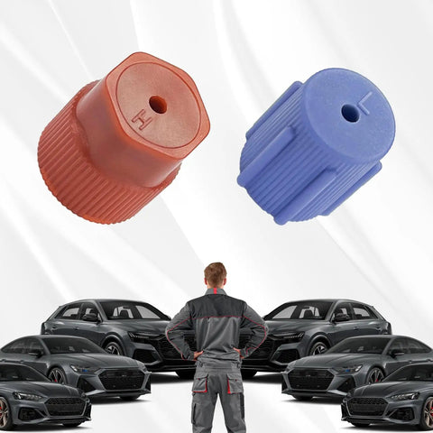 10Pcs A C System Valve Cap Set for R134a Vehicles, 13mm and 16mm Port Caps, blue low side and red high side caps