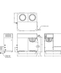 Technical diagram of Axiom 15 3 Automatic Commercial 12 Cup Coffee Maker With 3 Lower Warmers In Gray dimensions