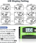 Beastly 100A MPPT Solar Charge Controller For 12V And 24V Systems With LCD Display showing settings and parameters.
