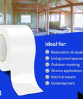 Badass 4 Inch X 180 Foot Vapor Barrier Tape Rock Solid 9 Mil White Polyethylene Sealant For Crawl Spaces in a construction setting.