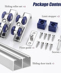 Mini Cabinet Bypass Double Sliding Barn Door Hardware Track Kit For 3/4 To 1 Inch Thin Doors, showing components and screws.