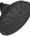 5-Setting H2OKinetic Trad Raincan Shower Head in Matte Black with Easy Touch Clean Spray Holes, quick install angle view.