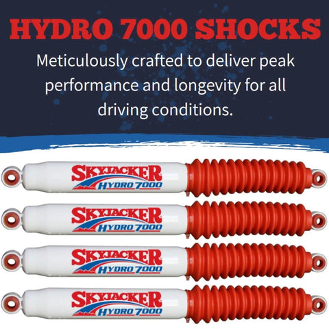 Hydro 7000 Series Front And Rear Hydraulic Action Shocks for 1973-1986 4WD K10 K15 K20 K25 pickups with beefed-up construction.