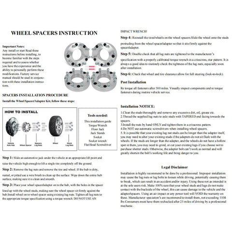 Instruction manual for 2 Inch Wheel Spacers Adapters For 6x5.5 To 8x180 Bolt Pattern, includes diagrams and step-by-step guide.