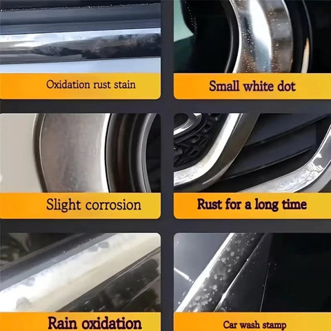 Image showing car surface issues like oxidation rust stain, small white dot, slight corrosion, and effects of rain oxidation.