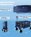 All Terrain Beach Wagon No Assembly Needed With 9x4 PU Wheels 200L Capacity 330lb Heavy Duty Collapsible Utility Cart With Extended Tailgate for beach camping.