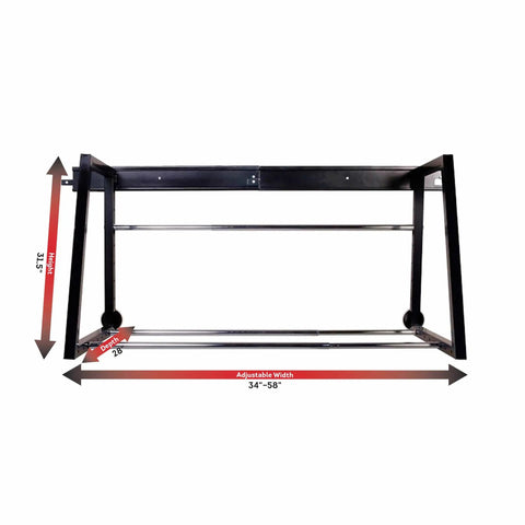 Front view of Heavy Duty Adjustable Garage Wall Tire Rack Storage for Seasonal Tires, 34 to 58 Inch Wide, All Steel Construction