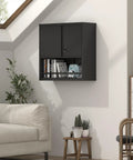 Beefy Metal Wall Cabinet With Doors And Shelves Locking Garage Storage Cabinet for workshop warehouse and home office, black