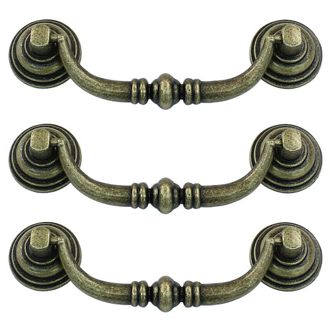 Six Piece Antique Bail Drawer Pulls Set in Bronze 3.5 Inch Center Hole Shabby Chic Cabinet Handles for Kitchen Wardrobe Doors