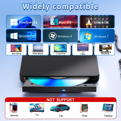 External Blu Ray Drive Read Write Burner With USB 3.0 And Type C, BD DVD CD Burner For PC Mac Windows 7 11, Plug And Play Blu Ray Player, 6X Faster Than USB 2.0, Supports 100GB Blu Ray Discs Black, compatible with Windows, Mac and Linux