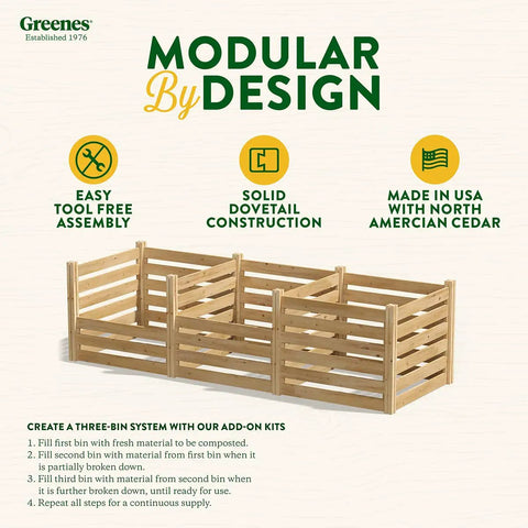 Premium Cedar Wood Compost Bin, 36 X 36 X 31 Inches, Three Quarter Inch Thick North American Cedar, 174 Gallons, Made In USA, Easy Mallet Assembly, Great Drainage, Expandable To 2 To 3 Bin System With Add Ons.