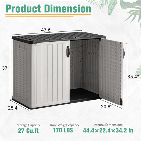27 Cu Ft Resin Outdoor Storage Box Weather Resistant No Shelf Easy To Assemble 47.6 Inches Long 25.4 Inches Wide 37 Inches High White
