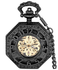 Vintage Hand Winding Mechanical Pocket Watch For Men With Chain And Gift Box, Black Finish, Arabic Numeral Dial, No Battery Needed