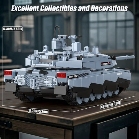 Totally Rad RC Tank WW2 Abrams X Building Set With dimensions 43x13.7x14.3 cm on display table.