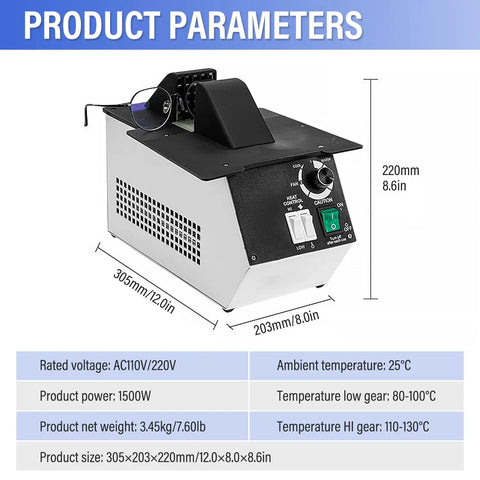 Frame Warmer For Eyeglasses 1500W High Power Glasses Heater With 110V Hot And Cold Switch dimensions and specifications