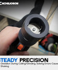Top Tier TIG Tungsten Electrode Sharpener With Four Precision Grinding Notches and Heavy Duty Brass Alignment Sleeve showing precision tip cutting.