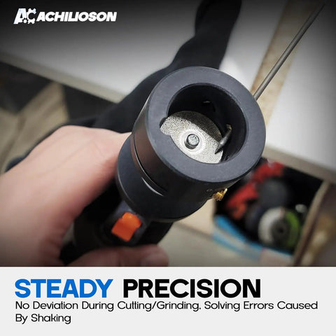 Top Tier TIG Tungsten Electrode Sharpener With Four Precision Grinding Notches and Heavy Duty Brass Alignment Sleeve showing precision tip cutting.