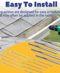 30 Sets White 7 Inch Gutter Screws With Stainless Steel Ferrule Durable Gutter Nails And Spikes Easy To Install Secure Gutter Fasteners For Renovation And Maintenance Of Gutters displayed with drill and gutter.