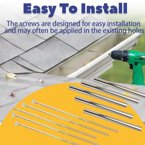 30 Sets White 7 Inch Gutter Screws With Stainless Steel Ferrule Durable Gutter Nails And Spikes Easy To Install Secure Gutter Fasteners For Renovation And Maintenance Of Gutters displayed with drill and gutter.