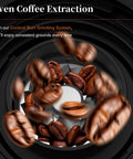 Wancle Electric Conical Burr Coffee Grinder With 25 Adjustable Grind Settings For Espresso Drip And French Press showing coffee beans in motion.