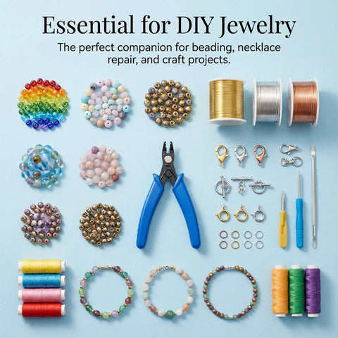 Crimping Pliers For Jewelry Making And Bead Crimp Tool For Delicate Beading With 2mm To 5mm Beads, Easy Grip displayed with jewelry items