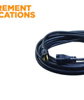 Heavy Duty Outdoor Extension Cord 50 Ft 14 Gauge 3 Conductor, Oil Resistant Vinyl Jacket, coiled with measurement specs