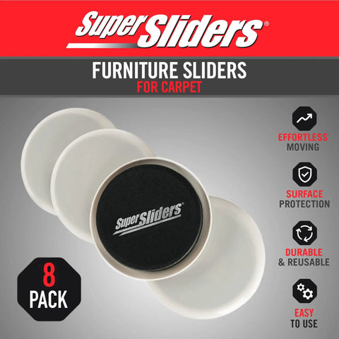 Heavy Duty Furniture Sliders For Carpet, 8 piece reusable moving pads for easy sliding under furniture on carpets.