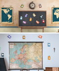 Classroom with 60 Pieces Travel Map Passport Cutouts with Glue Point Stickers World Travel Bulletin Board Decorations displayed