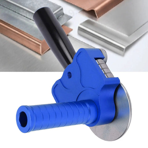Stainless Steel Sheet Metal Roller Break Bender For DIY And Pro Shops, close-up of blue handle and forming wheel
