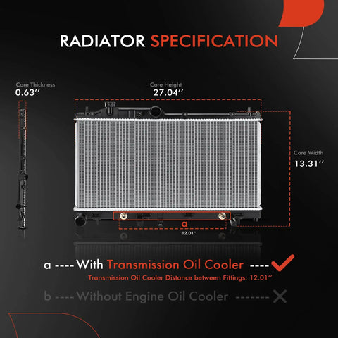 Engine Coolant Radiator Assembly With Transmission Oil Cooler For Subaru Forester 09 13 Impreza 08 11 dimensions diagram