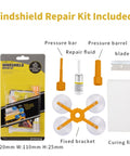 Pro Grade Windshield Crack Repair Kit Four Pack With Enhanced Injection Head And Suction Cup packaging and components