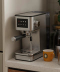 Top Shelf No Fuss 20 Bar Espresso Machine With Built In Grinder And Fast Milk Frother Stainless Steel All In One Coffee Maker Featuring Easy Lcd Display on countertop.