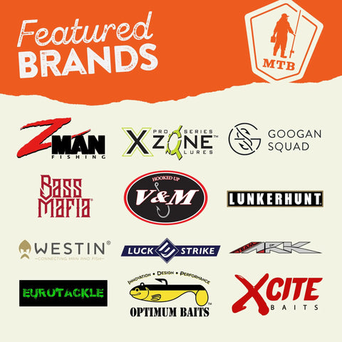 Brand logos featured in Pro Bass Fishing Kit With Freshwater Lures For Largemouth And Smallmouth, Bangin Hardbaits, Skirted Jigs