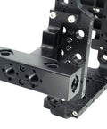 Fifteen Piece Nickel Brass Location Fix Pin Screws Lock Tight On Camera Quick Release Cheese Plates And Top Handles For A Clutch Shooting Rig Setup No Sweat, black camera rig component with multiple mounting holes.