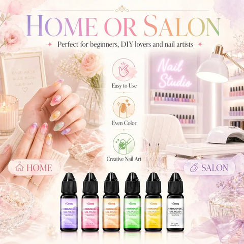 Airbrush Gel Nail Polish Set With 6 Vibrant Colors For Nails Non Dilution Formula 15ml Bottles Non Acetone Fine Mist Spray