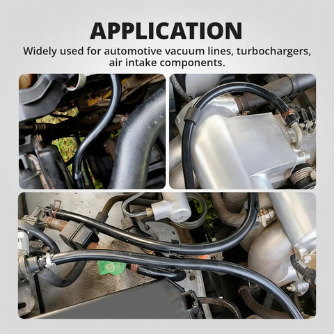 Heavy Duty Black Silicone Vacuum Tubing Hose Line Kit With 6 Different Sizes For Car Engine Coolant Fuel Oil Transfer 5 Ft Rolls High Temp Resistant Flexible And Food Grade Safe To Use Anywhere installed on automotive vacuum lines and turbocharger components