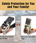 Comparison of Endless Ratchet Strap Set 1 Inch Wide Heavy Duty Tie Down Straps with plastic and sharp metal handles