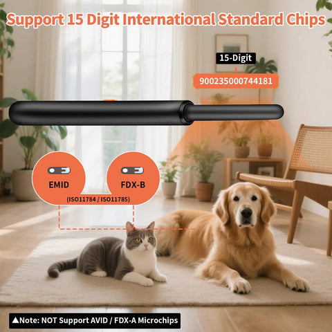Pet Microchip Scanner For Dogs Cats And More, Rechargeable RFID EMID FDX B Reader with LCD Display over cat and dog