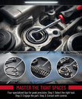 4 Piece Pick And Hook Tools Set For Auto And Home Use removes O rings, showing tool in engine with close-up of picks in use