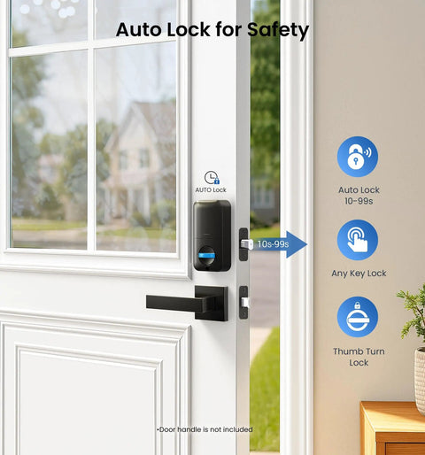 KS02A Fingerprint Keyless Entry Door Lock With Auto Lock And Electronic Keypad Deadbolt For Front Door installed on white door.
