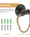 Vintage Rope Cabinet Pulls Black Iron Rustic Drawer Handles with screws and wall anchors