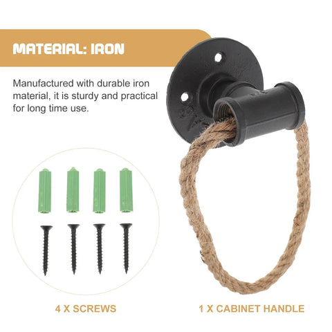 Vintage Rope Cabinet Knob And Drawer Pull Set In Black Iron Rustic Hardware For Kitchen Cabinets And Furniture with screws
